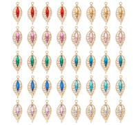 PH PandaHall 40pcs 10 Colours Rhinestone Leaf Charms Oval Crystal Charms Gemstone Pendants Golden Vintage Charm for Bracelet Necklace Jewellery Making Handicrafts 1.2 Inch