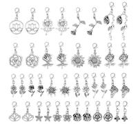 PH PandaHall 40pcs 20 Styles Flower Clip on Charms Antique Blossom Charms Metal Dangle Pendants Rose Flower Stitch Marker for Jewellery Making Necklace Earrings Zipper Pull Stitch Marker Gift