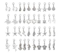 PH PandaHall 40pcs 20 Styles Ocean Clip on Charm Pendants Turtle Starfish Dolphin Pendants Antique Silver Summer Beach Dangle with Lobster Clasp for Costal Necklace Bracelet Anklet Shoes Zipper Pull