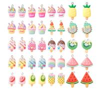 PH PandaHall 40pcs 20 Styles Opaque Resin Ice Cream Pendants Imitation Food Fruits Charms Cartoon Resin Charms with Loops for DIY Craft Keychain Jewellery Making Festival Party Gifts 0.78~1.26 Inch