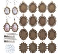 PH PandaHall 40pcs 4 Styles Earring Pendant Tray Bezels Oval Earrings Cabochon Settings, 40pcs Clear Glass Cabochons and 40pcs Earrings Wire Hook for Women Graduation Gift Jewellery Making
