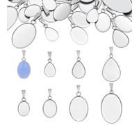 PH PandaHall 40pcs 8 Styles Cabochon Pendant Trays, Oval Bezel Set Trays Cabochon Bases Set Blank Bezel Pendant Trays for Custom Photo Pendants Necklace Earrings Birthstone Craft Jewelry Making