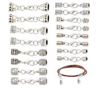 PH PandaHall 40pcs 8 Styles Cord End Caps with Lobster Clasp Antique Silver Cord Ends for Jewellery Making Leather Necklace Cord Ends Jewellery Clasps Connector for DIY Bracelets Necklaces Crafts