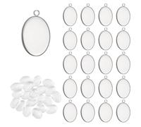 PH PandaHall 40pcs Bezel Pendant Tray 20pcs Cabochon Blank Base 25x18mm Cabochon Bezel Settings 304 Stainless Steel Oval Photo Charms with 20pcs Glass Cabochons for Jewellery Making Bridal Bouquet