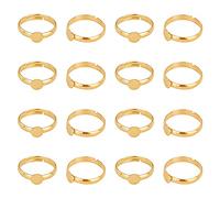 PH PandaHall 40pcs Blank Rings, Brass Adjustable Finger Ring Settings Components Gold Rings with 6mm Round Pad for Jewellery Ring Making
