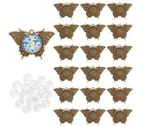PH PandaHall 40pcs Butterfly Pendant Trays Blank Bezel 20pcs Animal Photo Charm Base and 20pcs Glass Cabochon Dome Tiles for Spring Wedding Bouquet Photo Bridal Backpack Charm, Antique Bronze