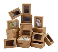 PH PandaHall 40pcs Christmas Boxes Brown Gift Packaging Box Foldable Chocolate Cookies Candy Box Soap Paper Boxes with Window for Wedding Bakery Jewellery Display Present 6.7x9.1x3cm