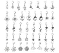 PH PandaHall 40pcs Flower Clip on Charm Pendants, 20 Style Blossom Charms Metal Dangle Charms with Lobster Clasp for Jewellery Making Necklace Bracelet Earrings Zipper DIY Craft, Antique Silver