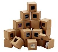 PH PandaHall 40pcs Mini Christmas Boxes 5cm Square Paper Box Foldable Chocolate Cookies Candy Box Small Soap Packaging Boxes with Window for Xmas Wedding Proposal Party Decor, Brown