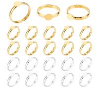 PH PandaHall 40pcs Ring Blanks, 17mm Adjustable Ring Base Blank with 6mm Flat Base Gold Silver Blank Finger Rings Cabochon Base Bezel for Ring Blanks Making Kit