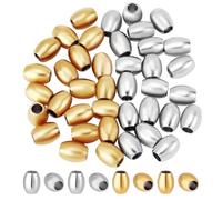 PH PandaHall 40pcs Stainless Steel Spacer Beads Golden/Silver Large 4mm Hole European Beads 10x8mm Oval Craft Metal Bead for Necklace Bracelet Jewellery Making DIY Crafts
