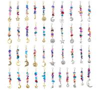 PH PandaHall 41 Styles Stone Chips Pendant Decoration 41PCS Star Moon Sun Clip on Charms Synthetic Turquoise Chips Zipper Pulls with Lobster Clasps for Jewelry Making Purse, Antique Silver/Golden