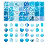 PH PandaHall 416PCS 8mm Blue Beads for Jewelry Making, 32 Style Blue Crackle Glass Bead Round Painted Loose Beads Ocean Sea Bead for Summer Bracelet Earring Necklace Jewelry Making Supplies