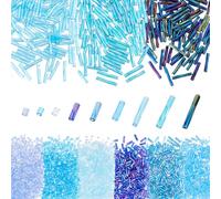 PH PandaHall 4200pcs 3 Sizes Blue Series Glass Bugle Beads Glass Tube Beads Long Tube Seed Bead Spacers Column Long Bead for Necklaces Bracelets Earrings DIY Jewellery Making, 2~12mm