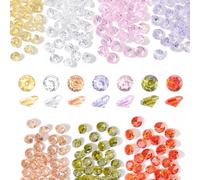 PH PandaHall 420Pcs 7 Colours Faceted Cabochons, Shining Faceted Gemstones Pointed Back Round Faceted Rhinestone Stones, Loose Cubic Zirconia Gemstone Loose CZ Stone Gems for Jewellery Making