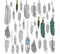 PH PandaHall 42pcs 23 Styles Alloy Feather Charms for Jewellery Making Dream Catcher Feather Pendants, Boho Native American Jewellery Charms Leaf Pendants for DIY Necklace Bracelet Keychain