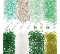 PH PandaHall 4320pcs Glass Seed Beads Twisted Bugle Beads, 3120pcs 4 Styles 2mm 12/0 Small Green Seed Beads 1200pcs 6x2mm Long Tube Beads for St. Patricks DIY Bracelet Jewelry Crafts Beading Sewing
