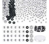 PH PandaHall 4400pcs Football Beads for Bracelet Making, Black Polymer Clay Beads Acrylic Soccer Bead Letter Bead with Elastic Thread for DIY Jewellery Making Soccer Party Favors Sports Team