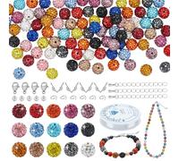 PH PandaHall 440pcs 15 Colors Rhinestone Beads Kit, 10mm Crystal Shiny Beads Clay Disco Ball Bead with Stainless Steel Lobster Clasp String Jewelry Findings for Necklace Bracelet Jewellery Making