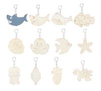 PH PandaHall 44pcs Wooden Sea Ornaments 11 Styles Sea Life Wooden Charms Unfinished Wood Keychains with Clasps for Painting Arts Project Home Activities Party Gifts Decoration Halloween DIY Crafts