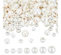 PH PandaHall 450pcs Faux Pearl Beads 8 Sizes 8~25mm White Pearl Beads, Plastic Imitation Pearl European Beads Large Hole Beads for Bracelets Necklaces Jewelry Bag Chain Making Vase Fillers