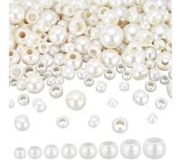 PH PandaHall 450pcs Large Hole Faux Pearl Beads 8 Sizes 8~25mm White Pearl Beads, Plastic Imitation Pearls European Bead for Bracelets Necklaces Jewellery Bag Chain Making Vase Fillers
