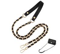 PH PandaHall 47.8 inch Black PU Leather Chain Strap Purse Strap Replacement Gold Chain Metal Flat Chain Strap Purse Handles for Handbag Crossbody Bag Shoulder Strap Fashion Accessory