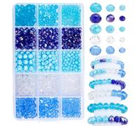 PH PandaHall 475PCS Blue Crystal Beads, 4mm 6mm 8mm Blue Sea Faceted Glass Bead 5 Colors Electroplate Rondelle Loose Beads Spacers for Hawaii Boho Bracelets, Necklaces, Crafts DIY Jewelry Making