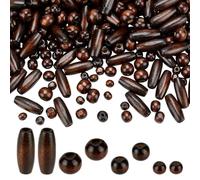 PH PandaHall 480pcs 4 Styles Coconut Brown Wooden Beads Natural Wooden Craft Beads 6~22mm Rice Round Wood Loose Spacer Charms for Macrame Hair Crafts Bracelets Necklace Keychain, Hole: 2~3mm