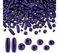 PH PandaHall 480pcs 4 Styles Dyed Natural Wood Beads, Purple Wooden Bead Spacer Beads for Clothing Bracelets Necklaces Purses Macrame Earrings Dream Catchers, Oval and Round