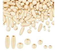 PH PandaHall 480pcs 4 Styles Wooden Beads Natural Wooden Craft Beads 6~23mm Rice Round Wood Loose Spacer Beads for Macrame Hair Crafts Bracelets Necklace Keychain Jewelry Making, Hole: 2~4mm