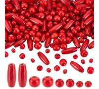 PH PandaHall 480pcs Red Wooden Spacer Beads Round Barrel Wood Beads Large Hole Dyed Wooden Craft Hair Bead Long Tube Bead for Braided Hair Christmas Decoration Macrame Arts Crafts DIY Jewelry Making