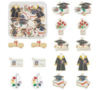 PH PandaHall 48pcs 8 Styles Graduation Enamel Pendants, Graduation Charms Book/Bachelor Cap/Diploma Pendants Colorful Metal Pendants for DIY Craft Earring Bracelet Necklace Key Chain Jewelry Making