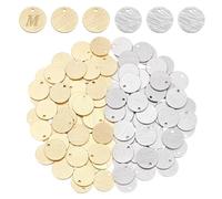 PH PandaHall 48Pcs Brass Pendants Golden Silver Charms Flat Round Charms with Textured Pattern 10mm Blank Stamping Tag Pendants for DIY Bracelet Earring Necklace Chain Jewellery Making