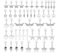 PH PandaHall 48pcs Clip on Charms Alloy Shoes Decoration Pendants, 12 Styles Antique Silver Star Leaf Cross Shoe Lace Charms for Sneakers Canvas Shoes Boots Jewellery Making