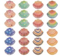 PH PandaHall 48PCS Dyied Flat Back Shells, 8 Colors Resin Sea Shell Cabochons Glitter Ocean Seashell Charms Pendants Cute Shell Embellishments for DIY Scrapbooking Ring Hair Clips Jewellery Making