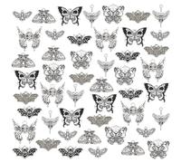 PH PandaHall 48pcs Gothic Moth Charms, 8 Styles: Skull, Butterfly, Bat, Moth, Moon Phase, Antique Silver Alloy, Halloween Skull Skeleton Head Charms for Jewellery Making, DIY Crafts