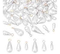 PH PandaHall 48PCS Pearl Charm, 6 Styles Teardrop Faux Pearl Pendant Charm Resin Teardrop Imitation Pearls Pendants for Jewellery Making in Party, Christmas, Birthday, Anniversary, Platinum & Golden