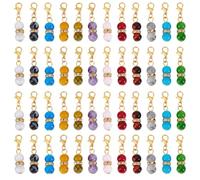 PH PandaHall 48pcs Round Bead Dangle Charms 12 Colours Stitch Marker Charms, 1.4 Inch Glass Dangle Pendants with Gold Lobster Clasp for Necklace Bracelet Earring Jewelry Keychain Stitch Markers Making