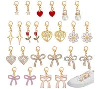 PH PandaHall 48pcs Shoe Charms for Sneakers Gold Shoes Decoration Charms, 12 Styles Bowknot Flower Heart Shoe Lace Charm for Sneakers Canvas Shoes Boots Keychains Jewellery Making