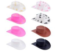 PH PandaHall 48pcs Small Western Cowboy Hat Ornament for Craft, 8 Styles Plastic Miniature Hats Decorative Cowboy Hats for Western Party Favors Gifts Crafts Cake Dessert Bottle Decoration