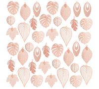 PH PandaHall 48pcs Tree Leaf Charms Tropical Leaf Filigree Charms, 8 Styles Rose Gold Filigree Pendants Metal Hollow Charm for Graduation Bookmarks Necklace Jewellery Making Keychain Bag Dcoration