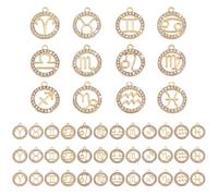 PH PandaHall 48PCS Zodiac Charms Twelve Constellation Zodiac Sign Horoscope Zodiac Charms with Loop Alloy Rhinestone Pendants for Jewellery Making Necklace Bracelet DIY 0.7~0.9 Inch, Golden