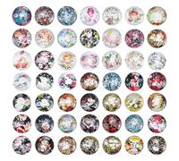 PH PandaHall 49 Styles Round Glass Cabochons 25mm Flower Pattern Mosaic Tiles Floral Mosaic Cabochon Flat Back Glass Cabochons for Jewellery Making Earring DIY Crafts Christmas Decoration