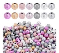PH PandaHall 490pcs Sparkle Stardust Beads 6mm Glitter Spacer Beads 7 Colors Spray Painted Acrylic Bead Matte Glitter Round Ball Loose Bead for Jewelry Craft Making Party Decor