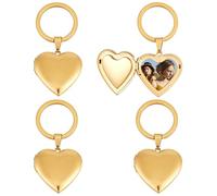 PH PandaHall 4PCS 18K Gold Plated Heart Locket Keychain 3.6cm Valentine Heart Locket Key Ring Photo Frame Charms Memory Photo Pendant Key Ring for Women Men Wedding Graduation Anniversary