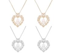 PH PandaHall 4PCS 2 Colors Skull Heart Necklaces for Halloween Micro Pave Cubic Zirconia Heart Charms Carved Skull Jewellery Love Skeleton Pendant Gothic Necklace for Couple, Platinum/Golden