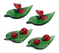 PH PandaHall 4Pcs 2 Styles Green Leaf Figurines Ladybug Decor Butterfly Crystal Figurines Mini 4.8cm/1.9inch Long Hand Blown Insect Statue Animal Lampwork Ornament for Home Office Table Decoration