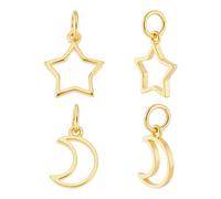 PH PandaHall 4pcs 2 Styles Star Moon Charm, 925 Sterling Silver Pendants Golden Dangle Charm Hollow Pendants Metal Star Moon Pendant for DIY Craft Necklace Bracelet Earring Jewellery Making