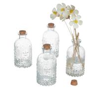 PH PandaHall 4pcs 200ml Glass Bottles with Cork Lids, Vintage Embossed Bottles Clear Diffuser Bottles Miniature Bud Vases Spice Container Spell Jars for Flowers Home Table Decor Wedding Centerpiece